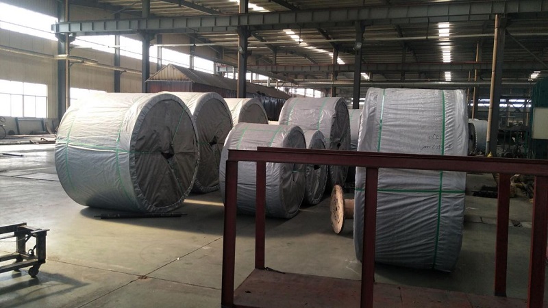 Steel cord conveyor belts packed and prepared for export shipment to Senegal mining project